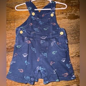 Baby/Infant Dinosaur Denim Short Overalls Romper Navy Blue 12 Months Dino Print